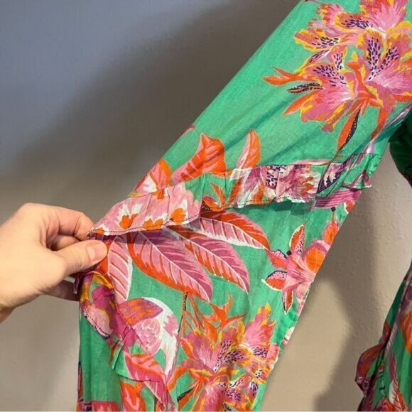Benjanan Floral Flamingo print mini long sleeve Dress size medium - Picture 3 of 15